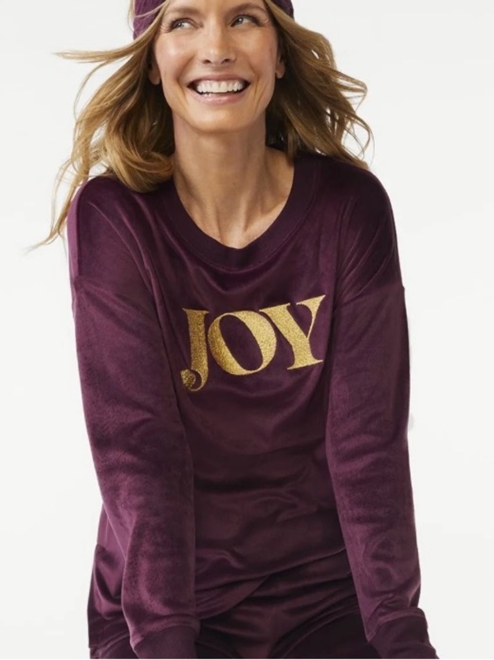 JOY Embroidered Velvet Pullover Sweatshirt - Wine